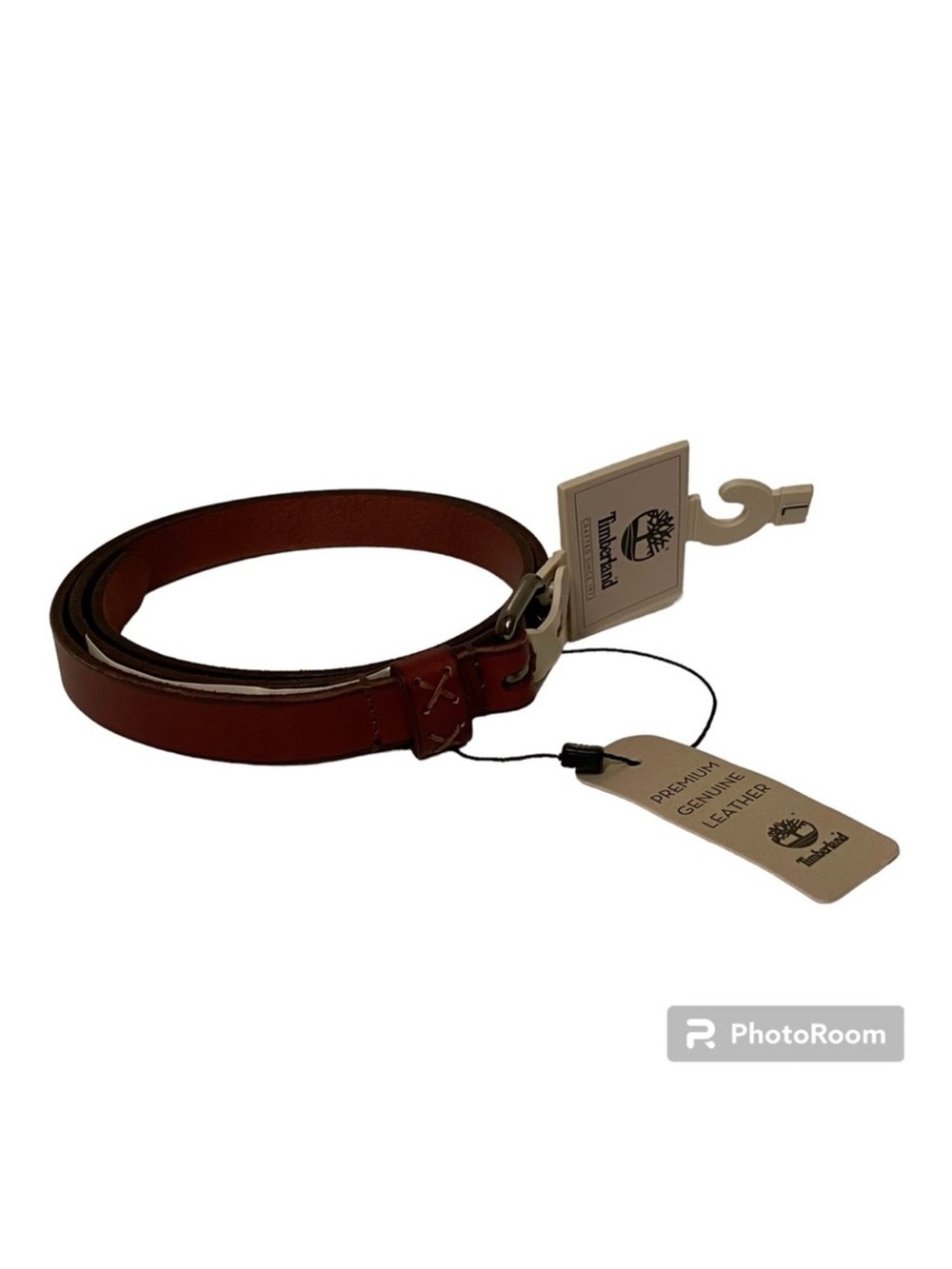TIMBERLAND NEW BELT BROWN LEATHER SKINNY GUNMETAL COLOR BUCKLE SIZE L NWT